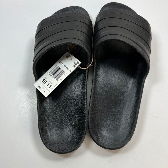 Adidas Slides Mens 10 / Womens 11 Adilette Aqua Sandals Core All-Black Stripe - Picture 4 of 7
